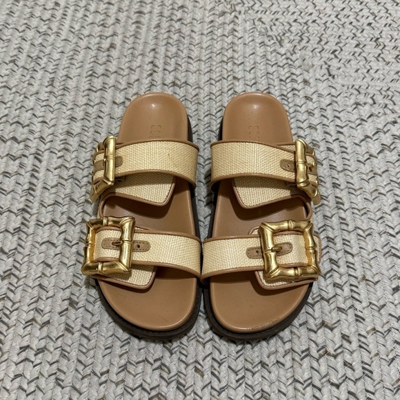 Schutz Enola Strappy Flat Sandals – Areia Light Gold - Picture 6 of 12
